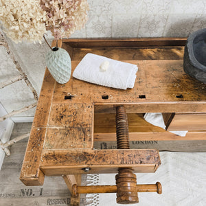 "Snorre" - Antiker Waschtisch aus massiver Werkbank 188 cm