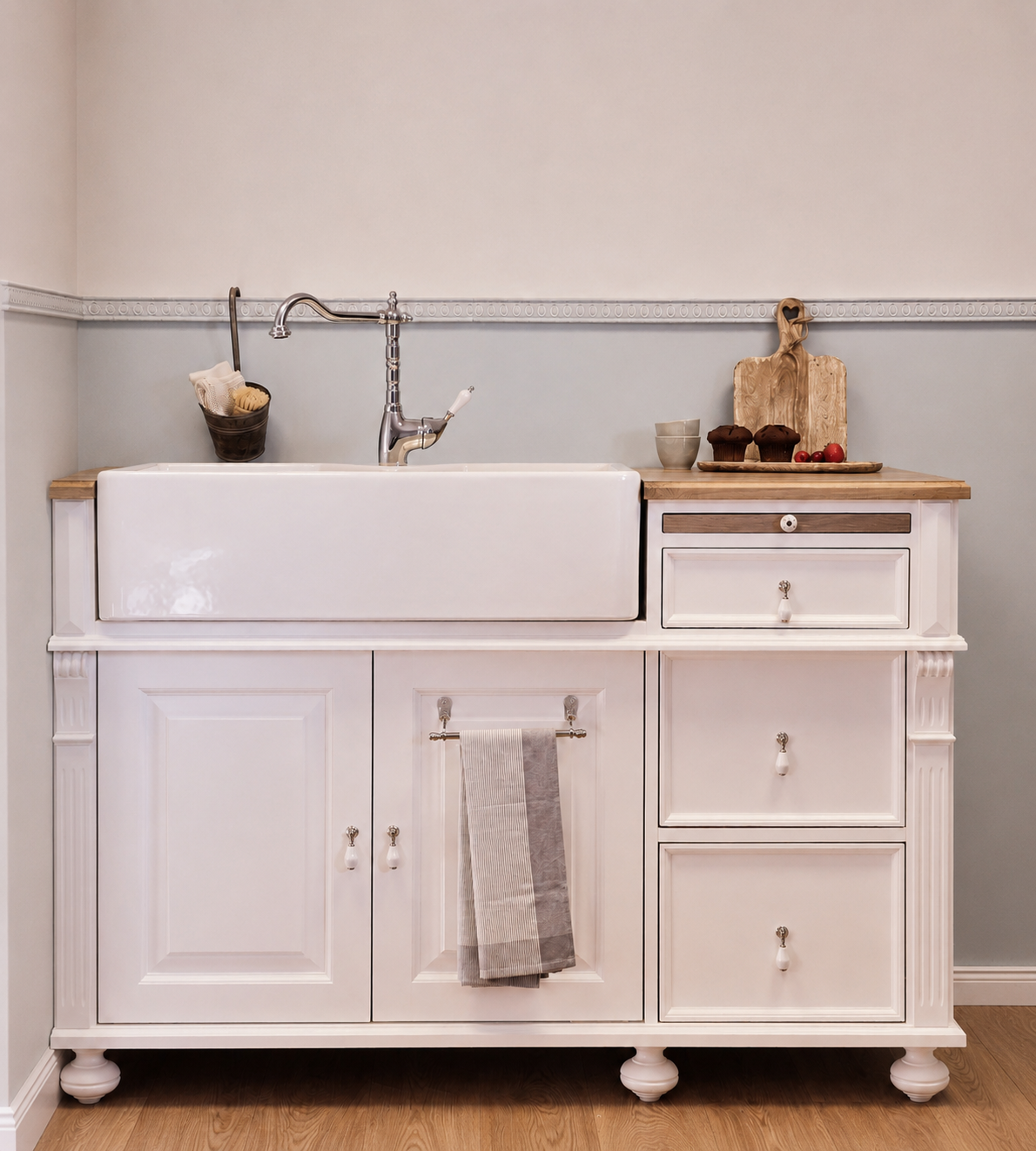 "Lima" - Small country-style sink cabinet, 140 cm