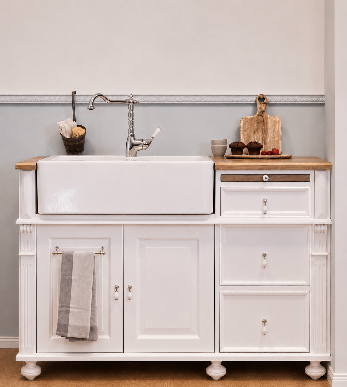 "Lima" - Small country-style sink cabinet, 140 cm