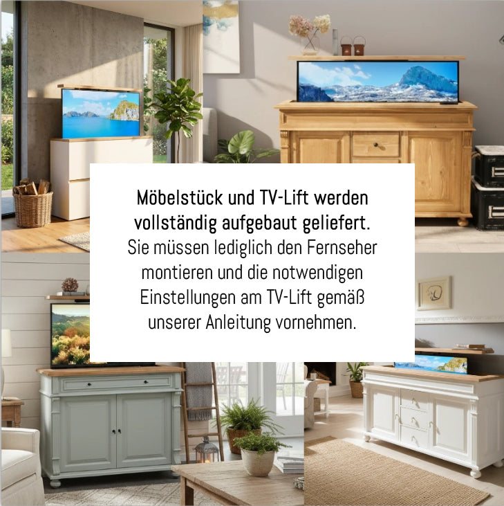 "Noemi": TV-Schrank mit Lift für 55 Zoll oder 65 Zoll im Landhausstil