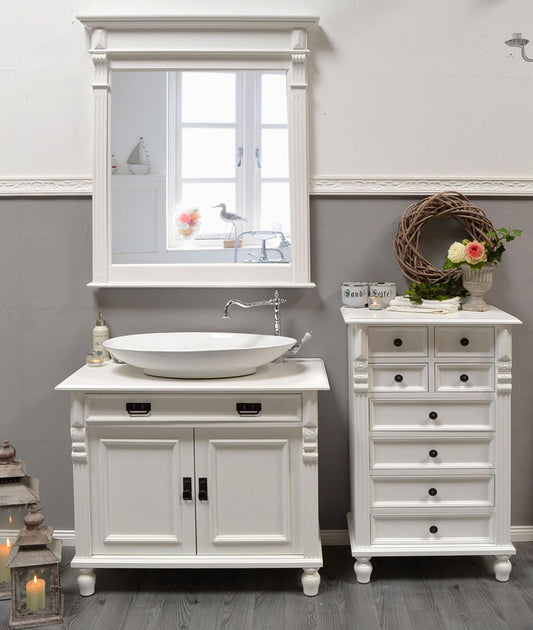 "Toulon" weiße Waschkommode im Landhausstil mit Aufsatzwaschbecken