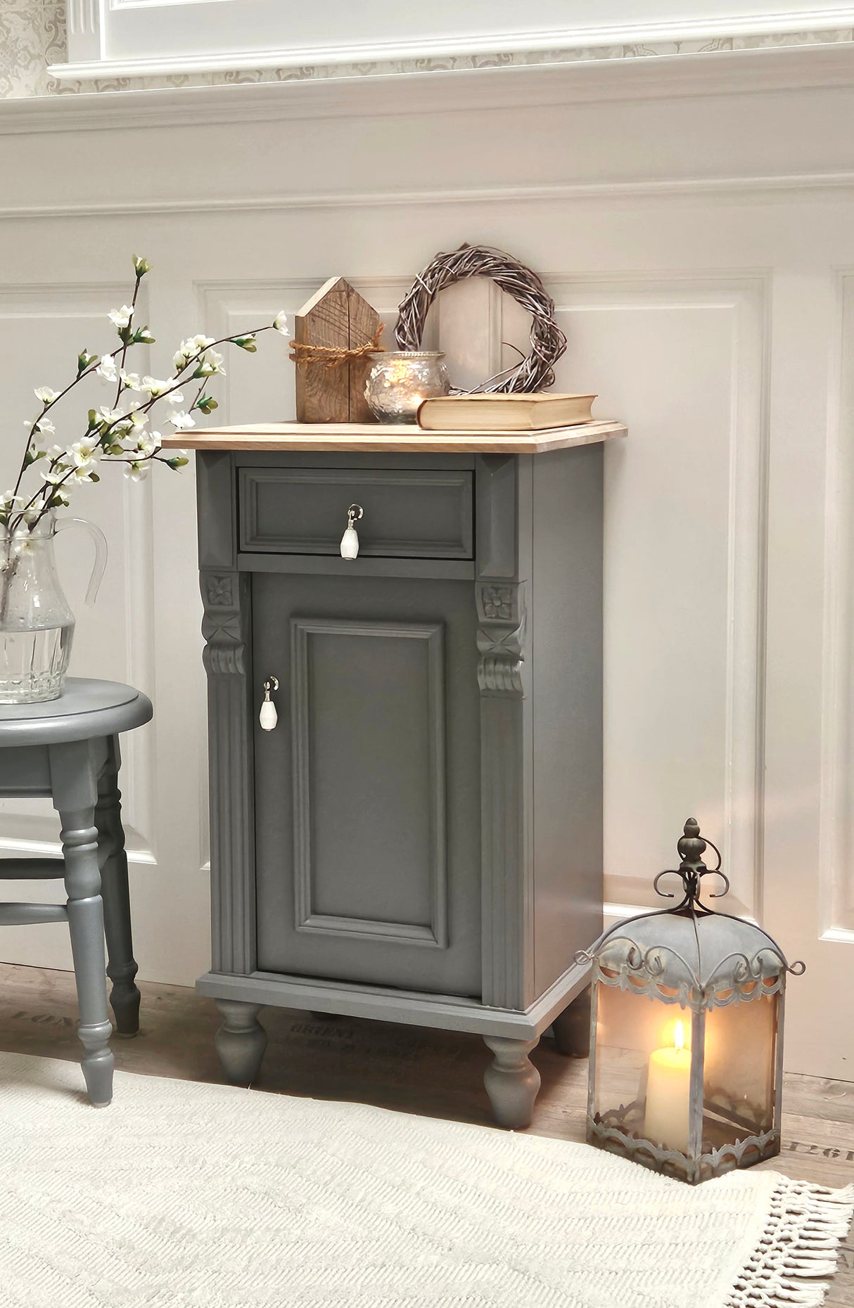 "Wartrop" - Commode de campagne en bois massif scandinave bleu-gris