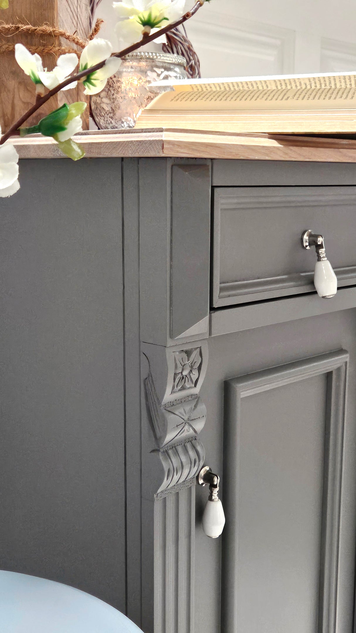 "Wartrop" - Commode de campagne en bois massif scandinave bleu-gris