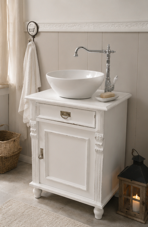 "Murneau" weißer Landhaus-Waschtisch im Shabby-Chic-Stil 60 cm