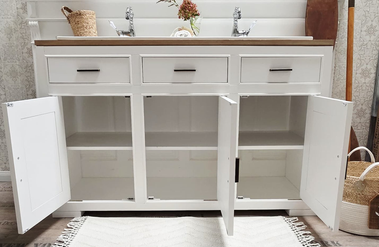 "Lyby" - Doppel-Waschtisch im modernen Landhausstil mit Keramikbecken| PURE Serie