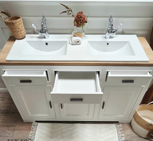 "Lyby" - Doppel-Waschtisch im modernen Landhausstil mit Keramikbecken| PURE Serie