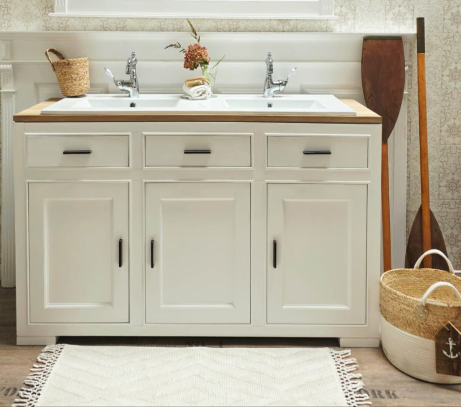 "Lyby" - Doppel-Waschtisch im modernen Landhausstil mit Keramikbecken| PURE Serie