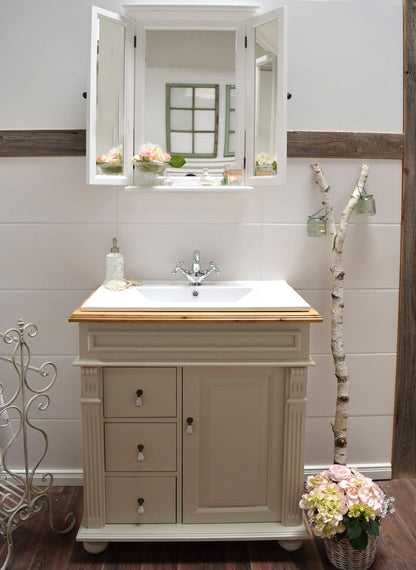 "York" Solid country house vanity unit with oak top