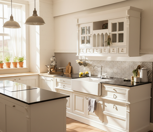 Meuble sous-évier « Pierre » avec plan de travail en granit, style campagnard, 206 cm