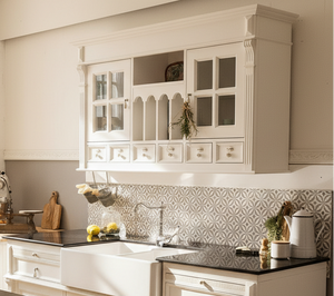 Meuble sous-évier « Pierre » avec plan de travail en granit, style campagnard, 206 cm