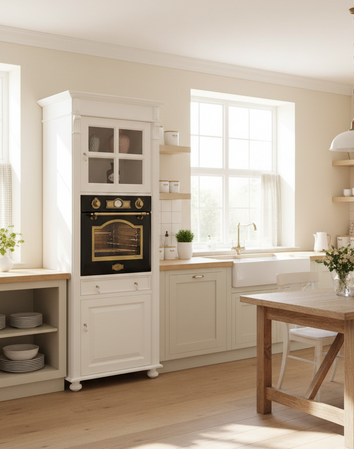 "Julienne Noire" including electric oven: Oven cabinet in antique look, 84 cm