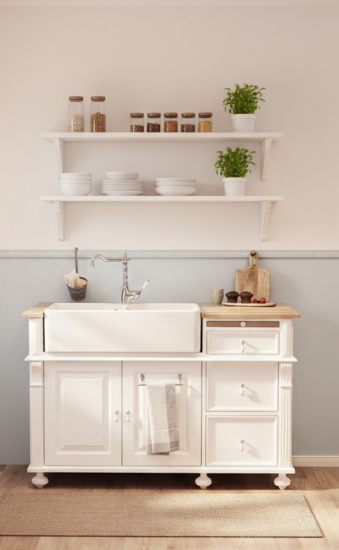 « Lima » - Petit meuble sous-évier de style campagnard, 140 cm