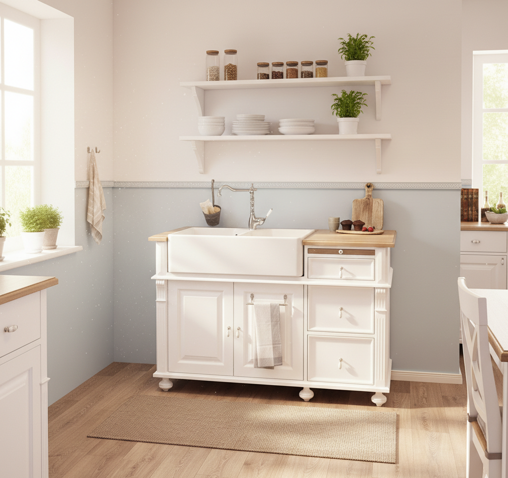 « Lima » - Petit meuble sous-évier de style campagnard, 140 cm