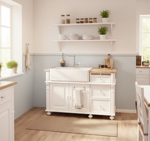 « Lima » - Petit meuble sous-évier de style campagnard, 140 cm