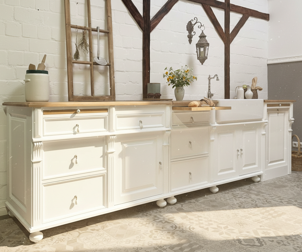 Küchenzeile im Landhausstil aus Massivholz