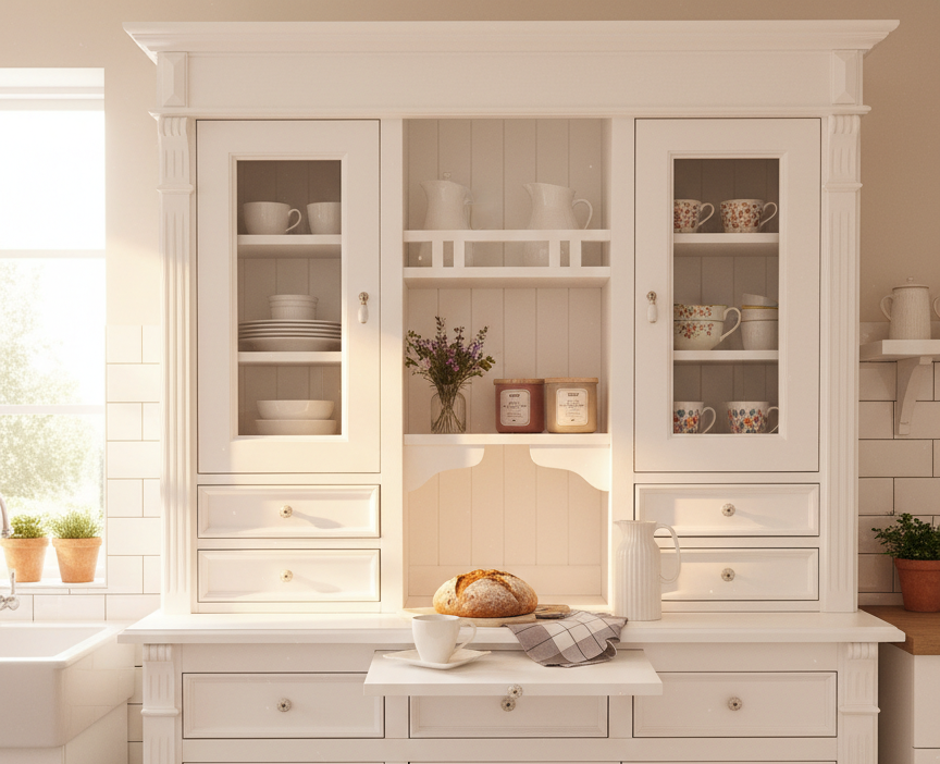 "Eline" - Küchen-Buffet im Vintage-Look, Landhaus-Buffet, Landhaus Vitrine 138 cm