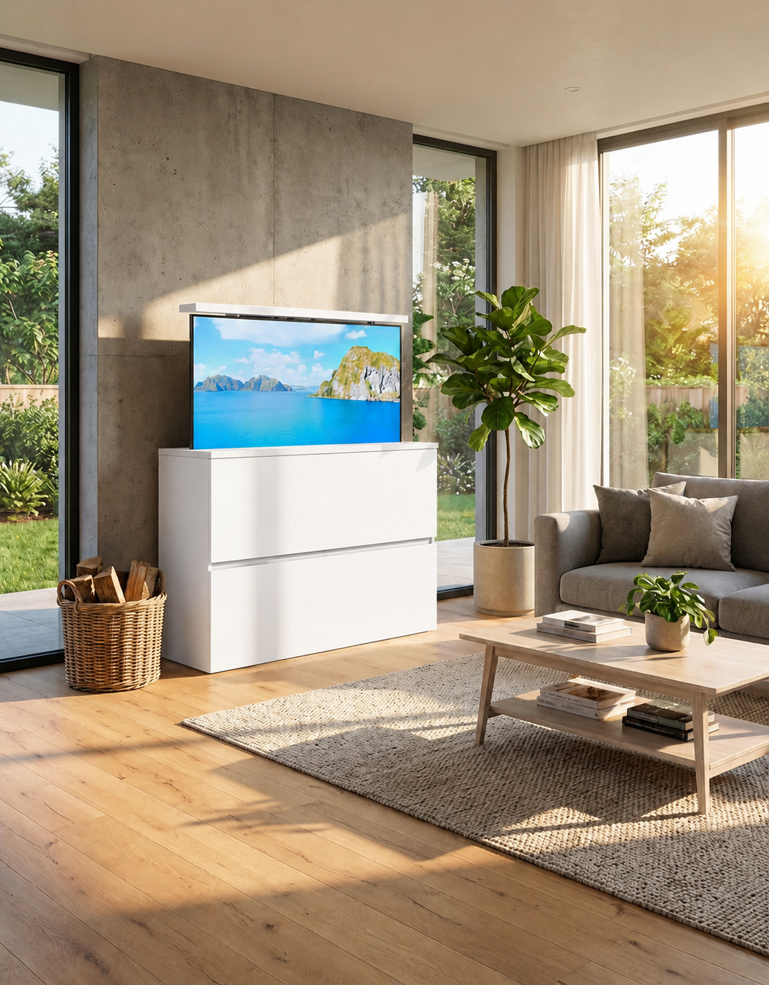 "Merim": Sideboard mit TV Lift, elektrisch 55 Zoll/ 46 Zoll
