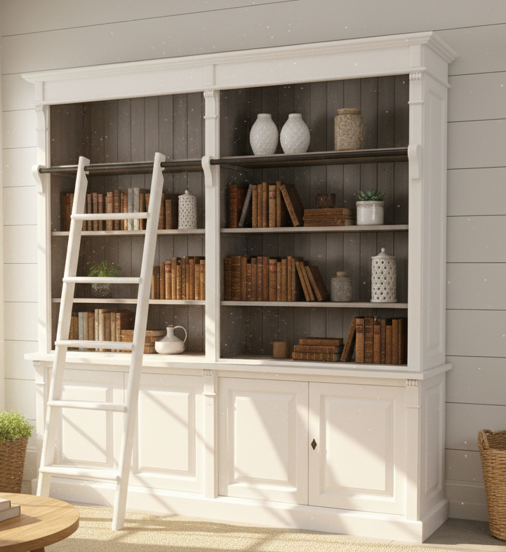 "Dinan" - Elegant, large library with a ladder in the Wilhelminian style