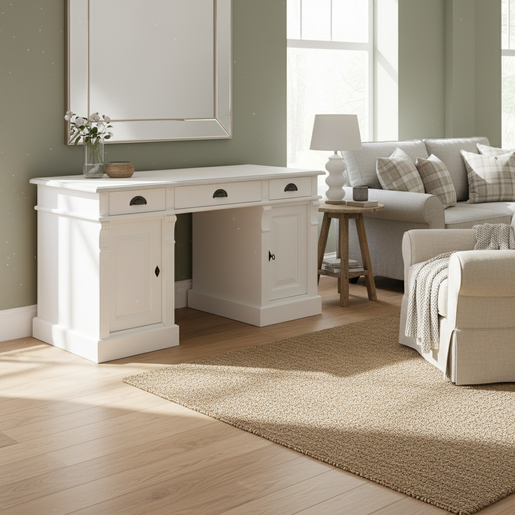 "Lagoon" - Elegant country house desk, in Wilhelminian style, country house furniture solid wood white