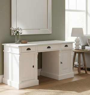 "Lagoon" - Elegant country house desk, in Wilhelminian style, country house furniture solid wood white