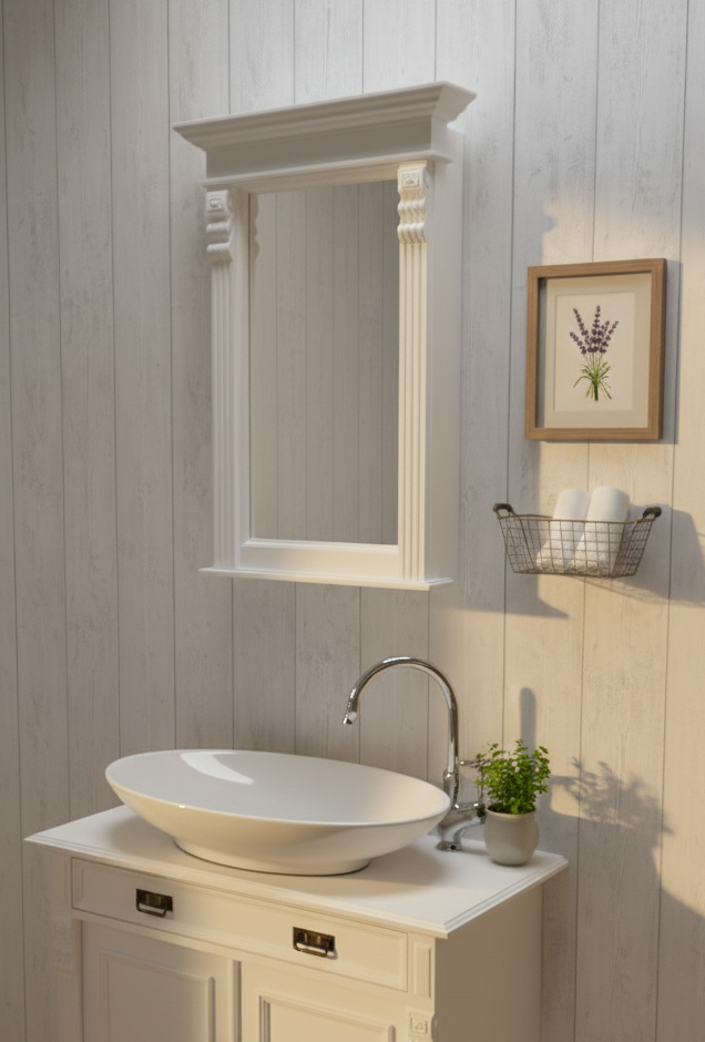Éval - Art Nouveau style mirror cabinet, solid, pure white