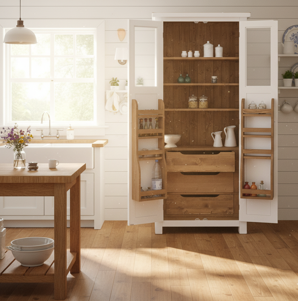 « Sommet » - Meuble de rangement de cuisine de style campagnard avec portes et tiroirs