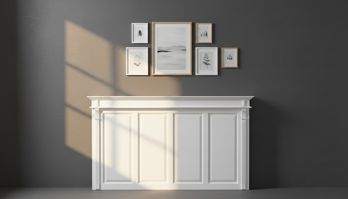 "Iral" - Wand-Vertäfelung, Holz-Paneele mit Kassetten aus Massivholz in weiß