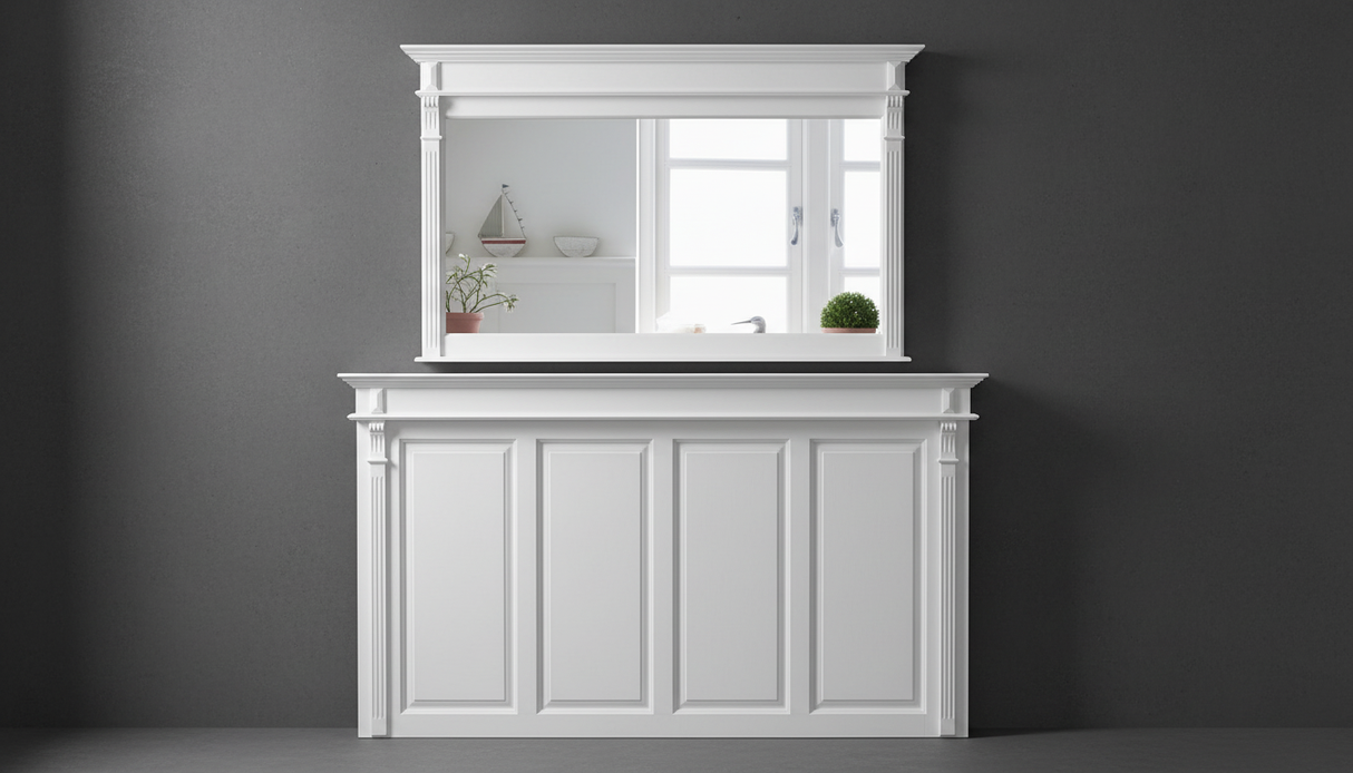 "Iral" - Wand-Vertäfelung, Holz-Paneele mit Kassetten aus Massivholz in weiß