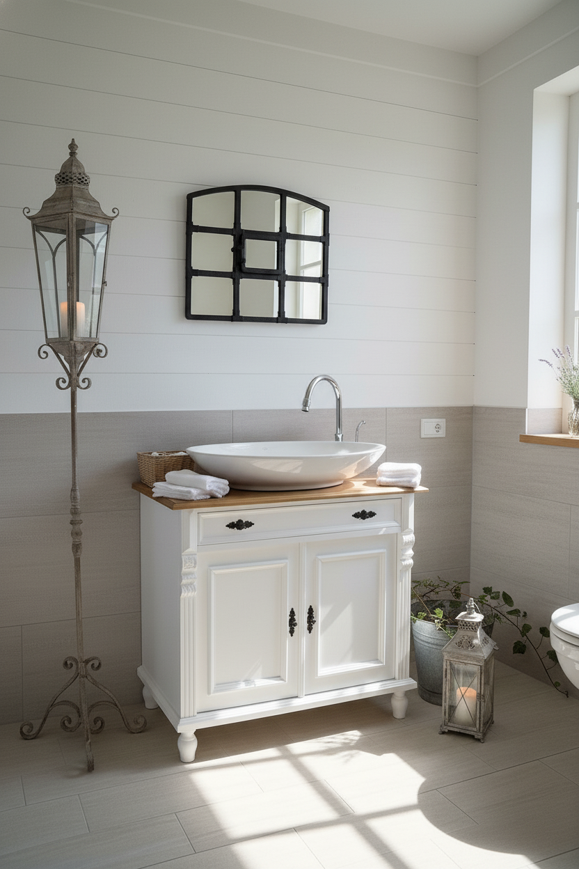 Lavabo de style campagnard « Clermont » avec largeur personnalisée 80/90 cm