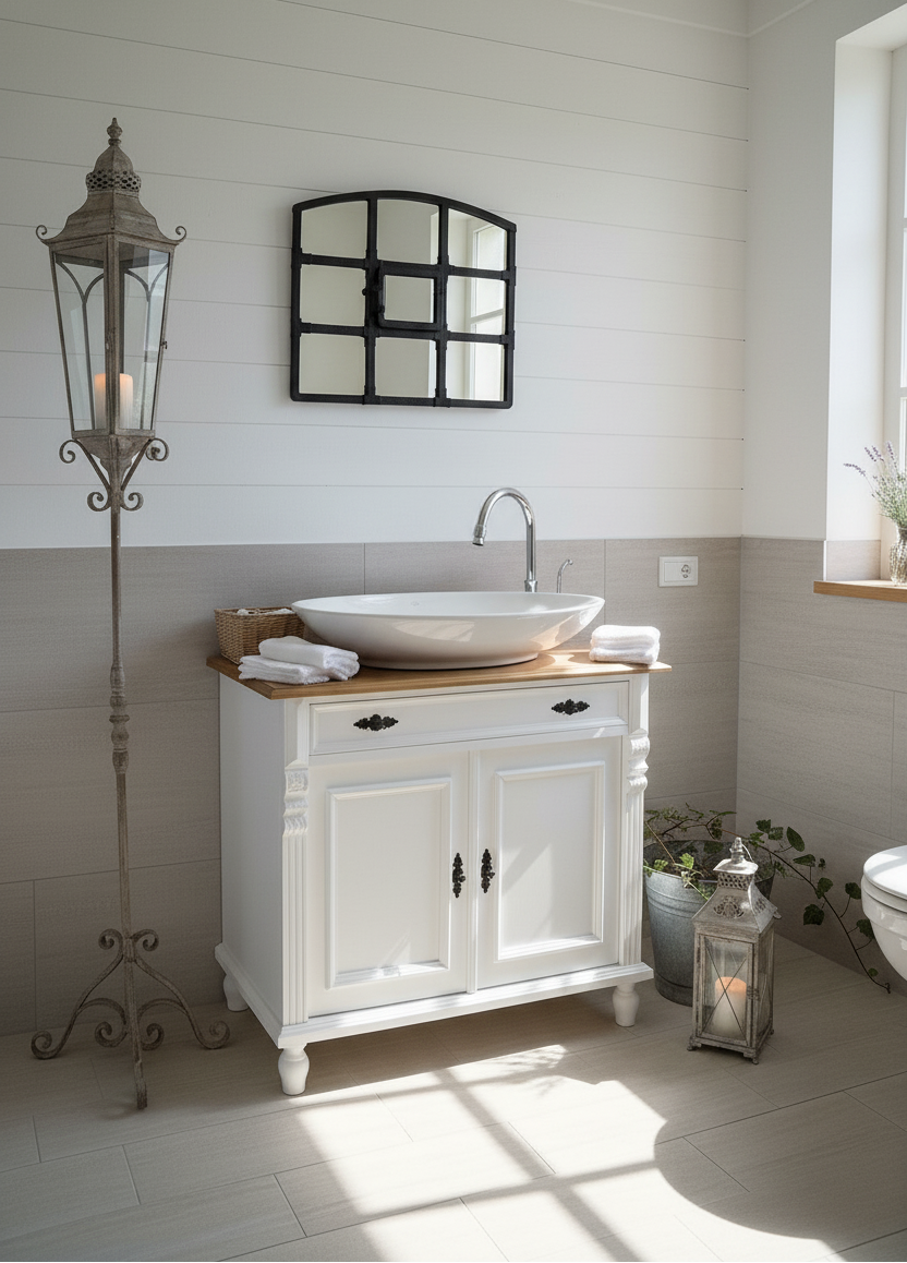 Lavabo de style campagnard « Clermont » avec largeur personnalisée 80/90 cm