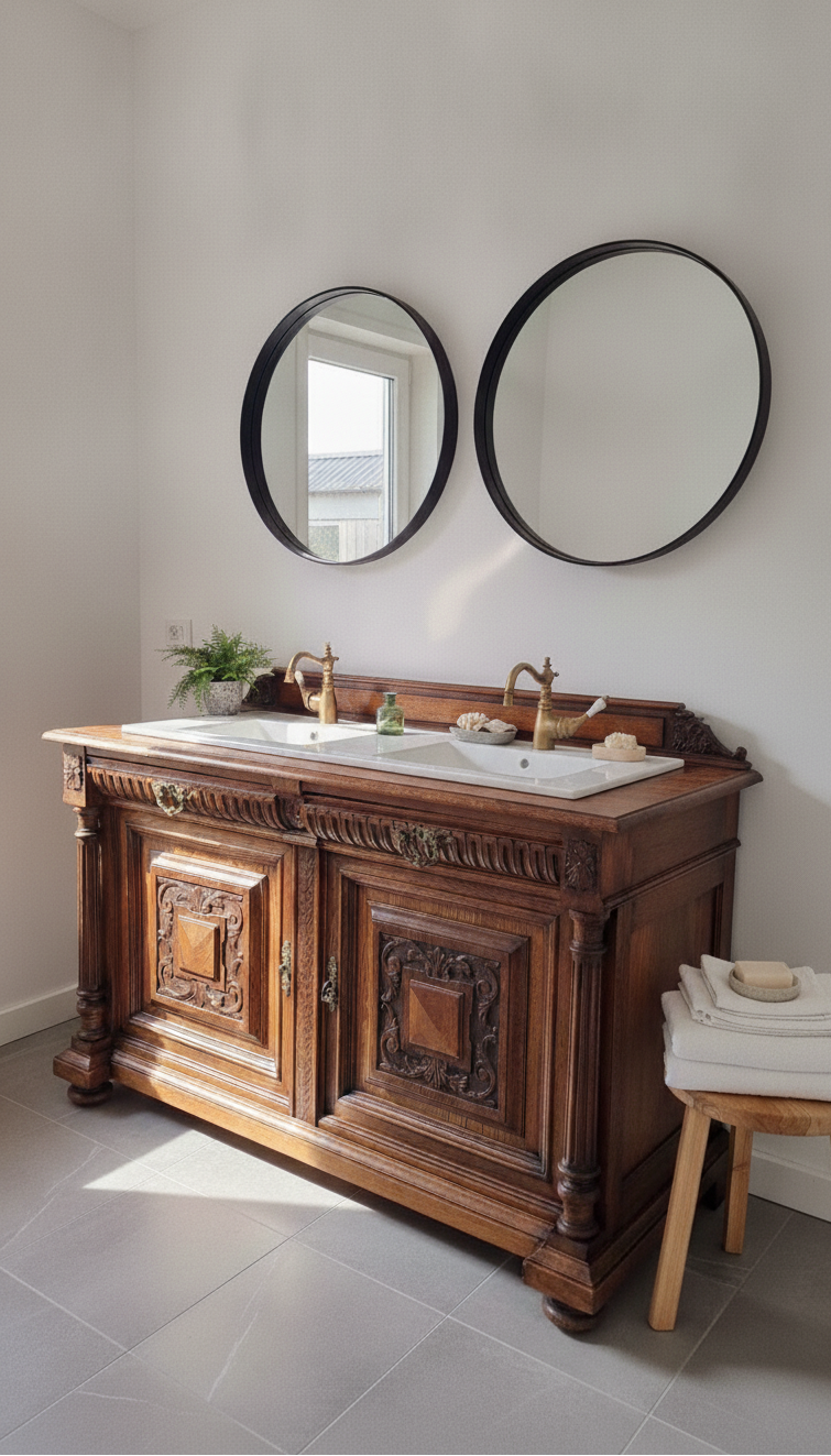 "Lielle" Antique Double Vanity Unit Oak Wood