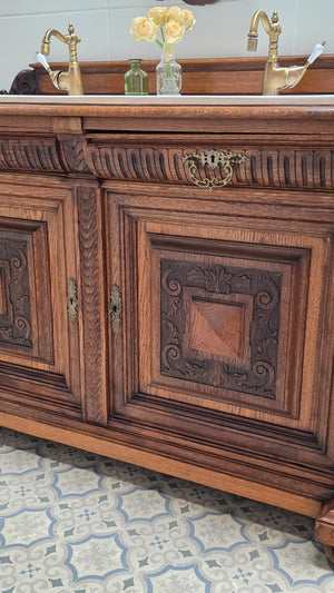 "Lielle" Antique Double Vanity Unit Oak Wood