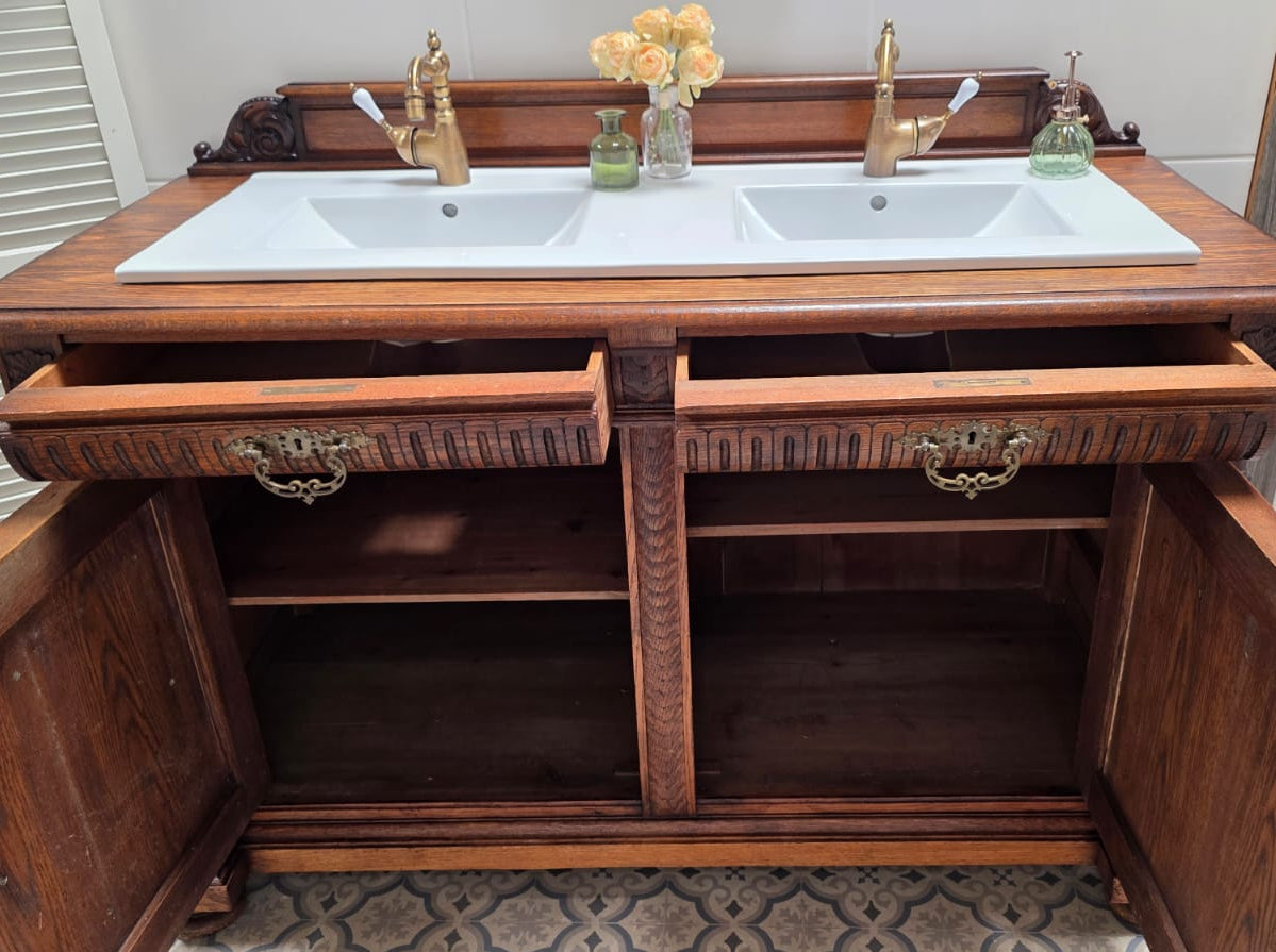 "Lielle" Antique Double Vanity Unit Oak Wood