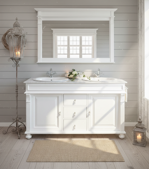 "Aurélie" weißer Landhaus Doppelwaschtisch mit Marmorplatte 150 cm