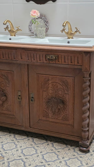 "Lielle" Antique Double Vanity Unit Oak Wood