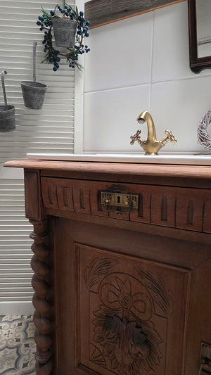 "Lielle" Antique Double Vanity Unit Oak Wood