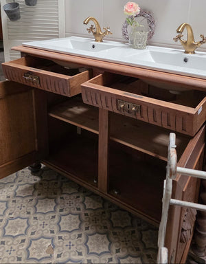 "Lielle" Antique Double Vanity Unit Oak Wood