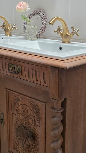 "Lielle" Antique Double Vanity Unit Oak Wood