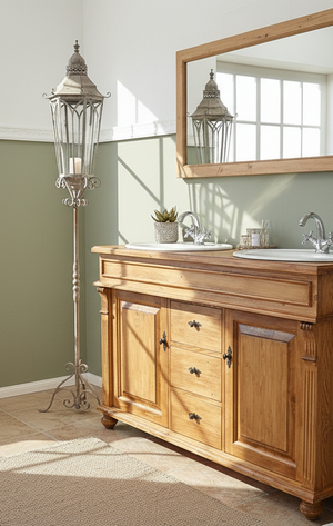 Meuble vasque double Kingston, style campagnard massif, 150 cm