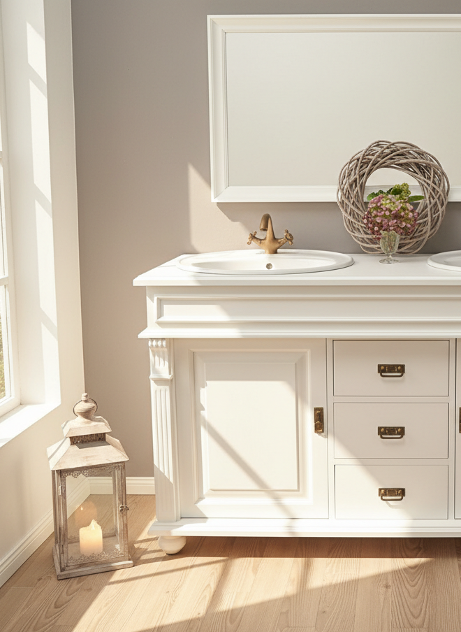 "Manchester" großer Landhaus-Doppelwaschtisch in weiß 150 cm