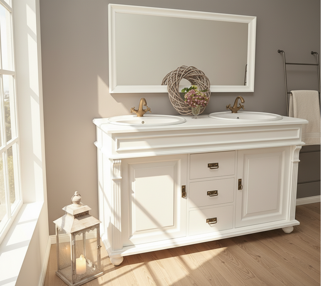 "Manchester" großer Landhaus-Doppelwaschtisch in weiß 150 cm