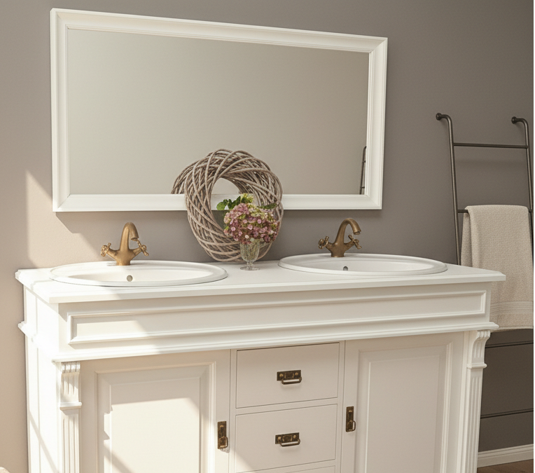 "Manchester" großer Landhaus-Doppelwaschtisch in weiß 150 cm