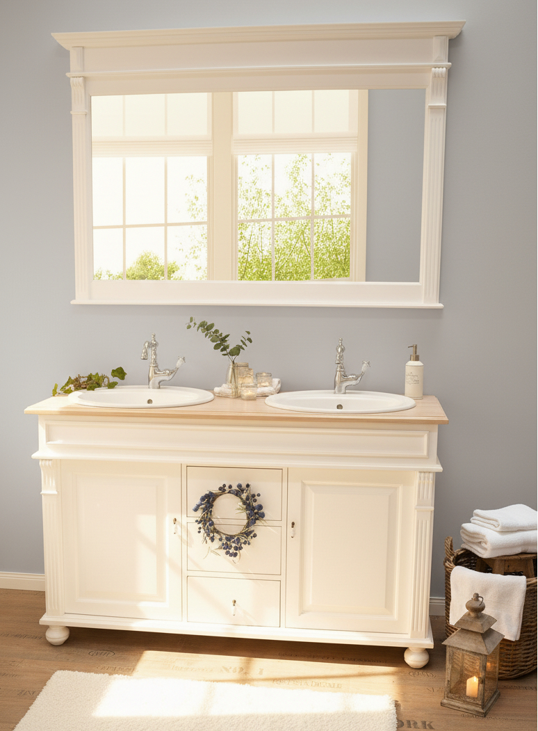 "Almerá" Doppelwaschtisch im Landhausstil mit heller Eichenplatte 150 cm