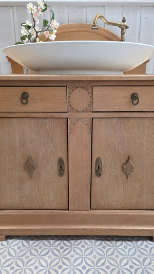 Meuble-lavabo double antique « Lielle » en chêne
