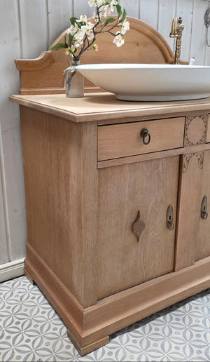 Meuble-lavabo double antique « Lielle » en chêne