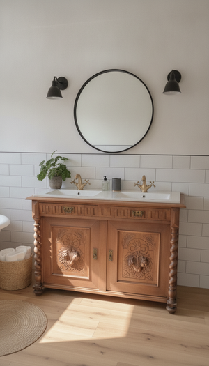 "Lielle" Antique Double Vanity Unit Oak Wood