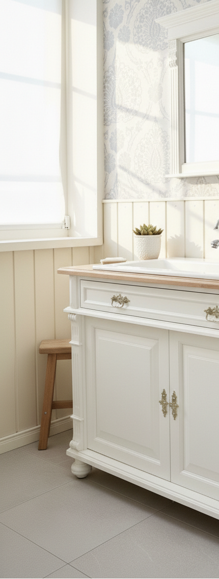 "Karvia" large country-style washstand with light oak top 120 cm