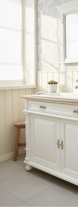 "Karvia" large country-style washstand with light oak top 120 cm