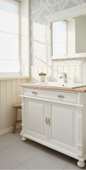 "Karvia" large country-style washstand with light oak top 120 cm