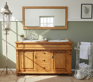 Meuble vasque double Kingston, style campagnard massif, 150 cm